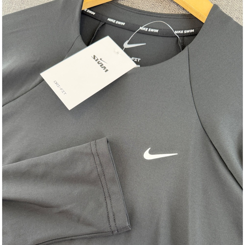 Nike Swim Mens Medium ( tag XL) Dri-FIT Long Sleeve Rash Guard Black UPF 40+
